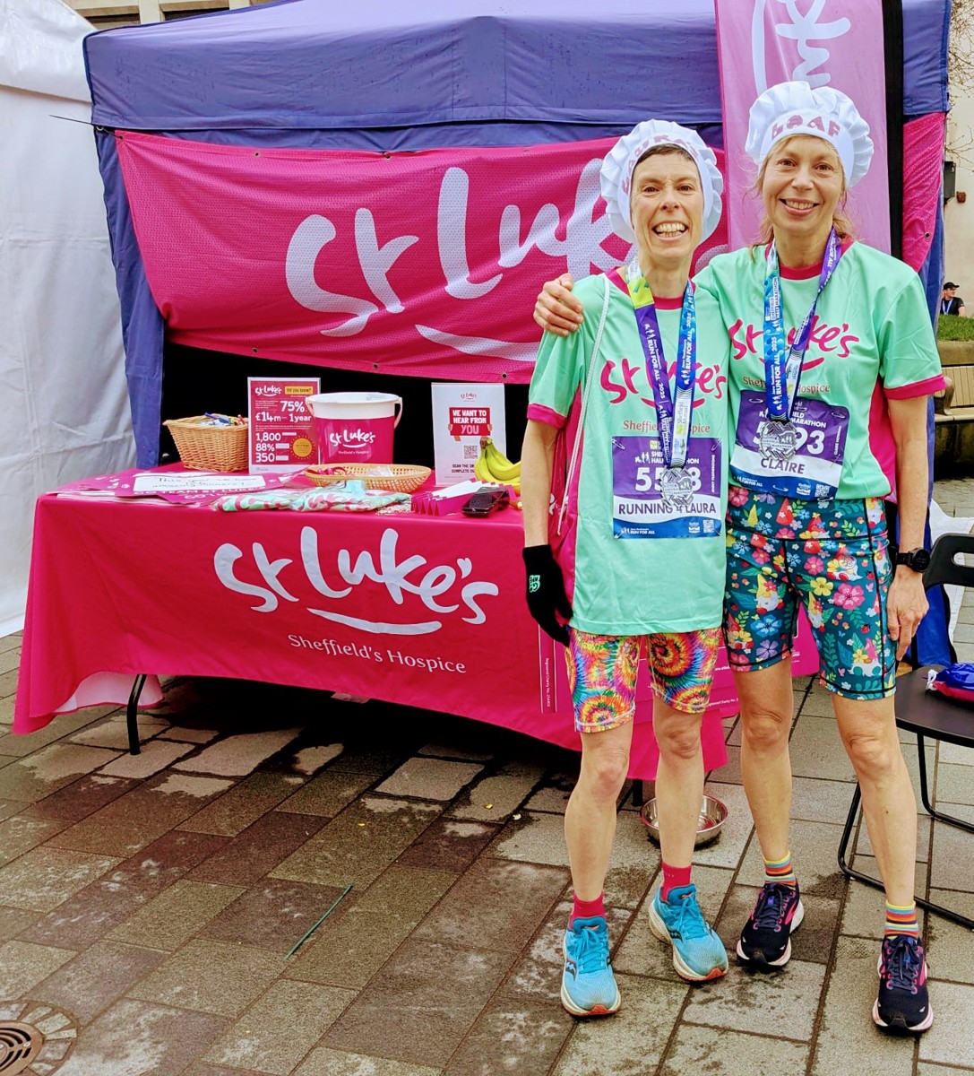Jenny (Left) running the Sheffield Half Marathon in Laura's memory